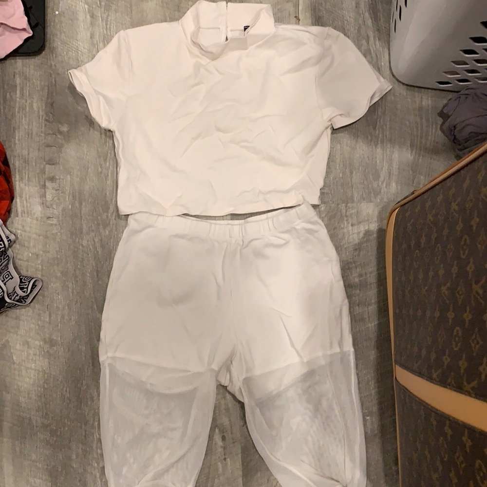 Fashion nova white outfit collard tee and shorts